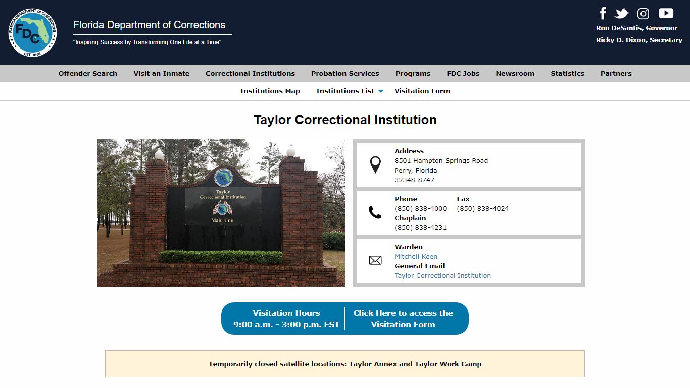 Taylor Correctional Institution - Florida Department of Corrections